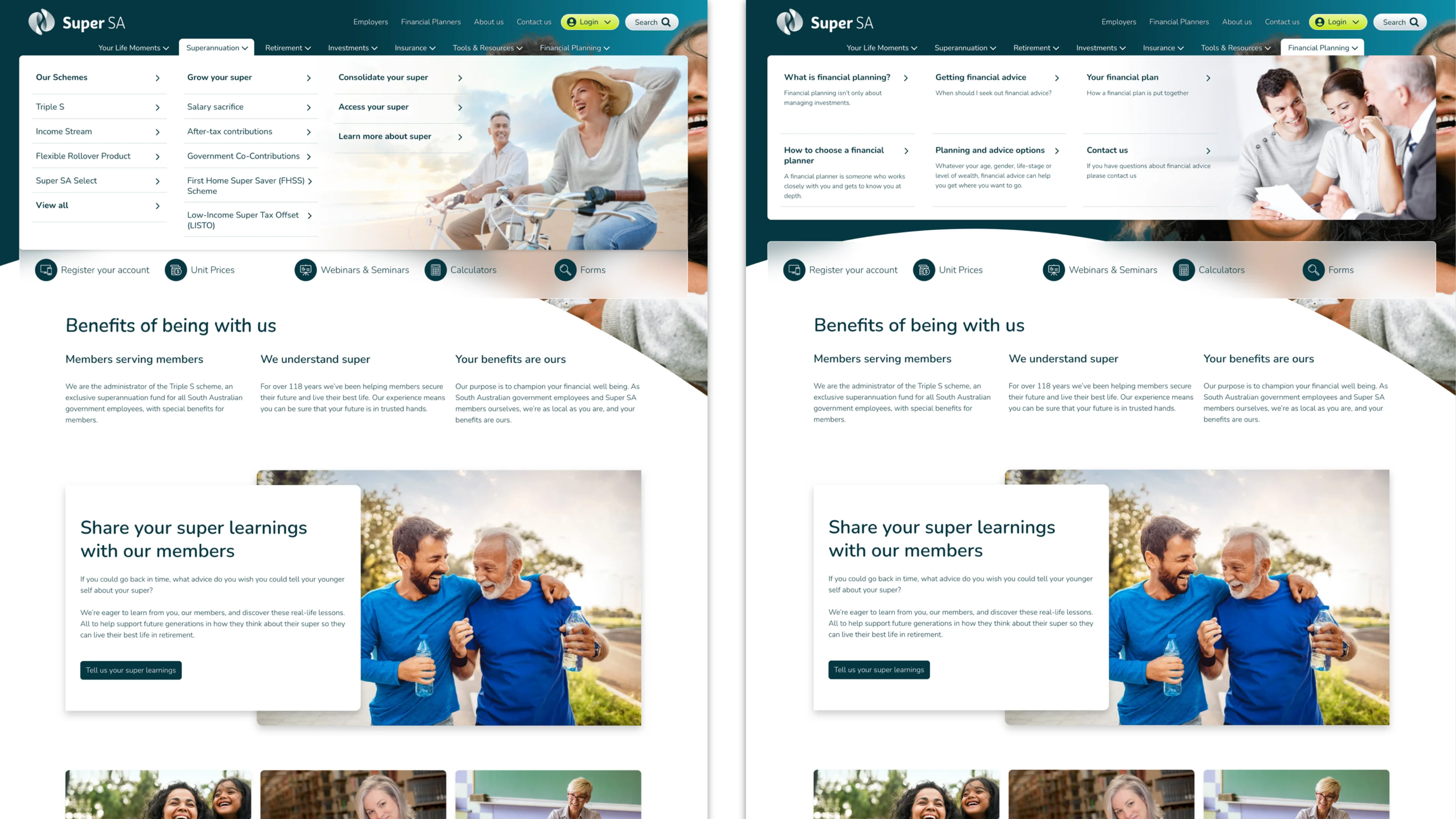 Examples of the different navigation formats for Super SA